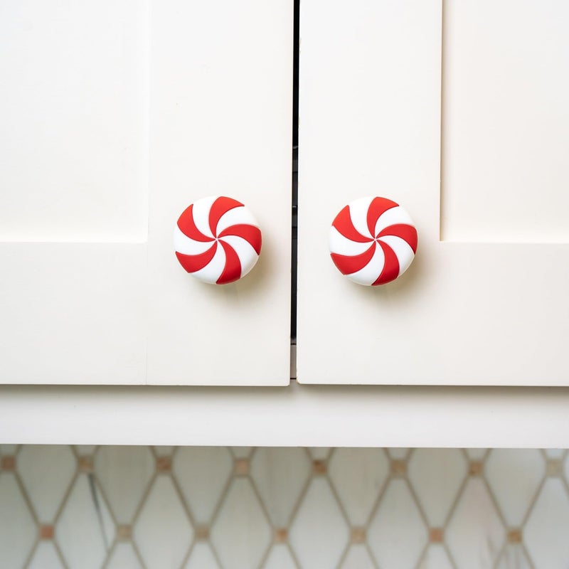 Knobēz : Decorative Knob Covers - Red Peppermint - 12pk - Stretch Over Hardware Decorations, Holiday-Winter-Christmas, Kitchen-Bathroom-Dressers-Home - Image 3
